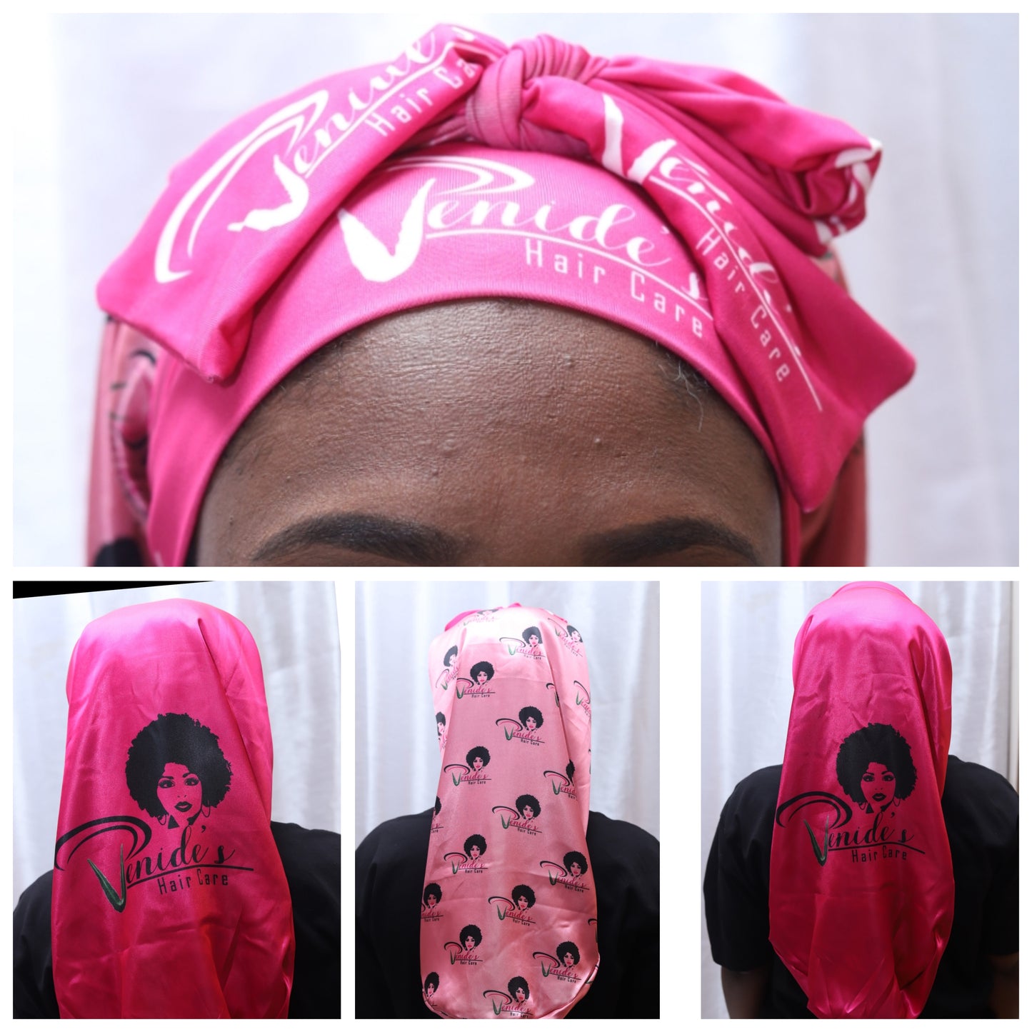 Long Satin double sided, double layer Night Bonnet with straps