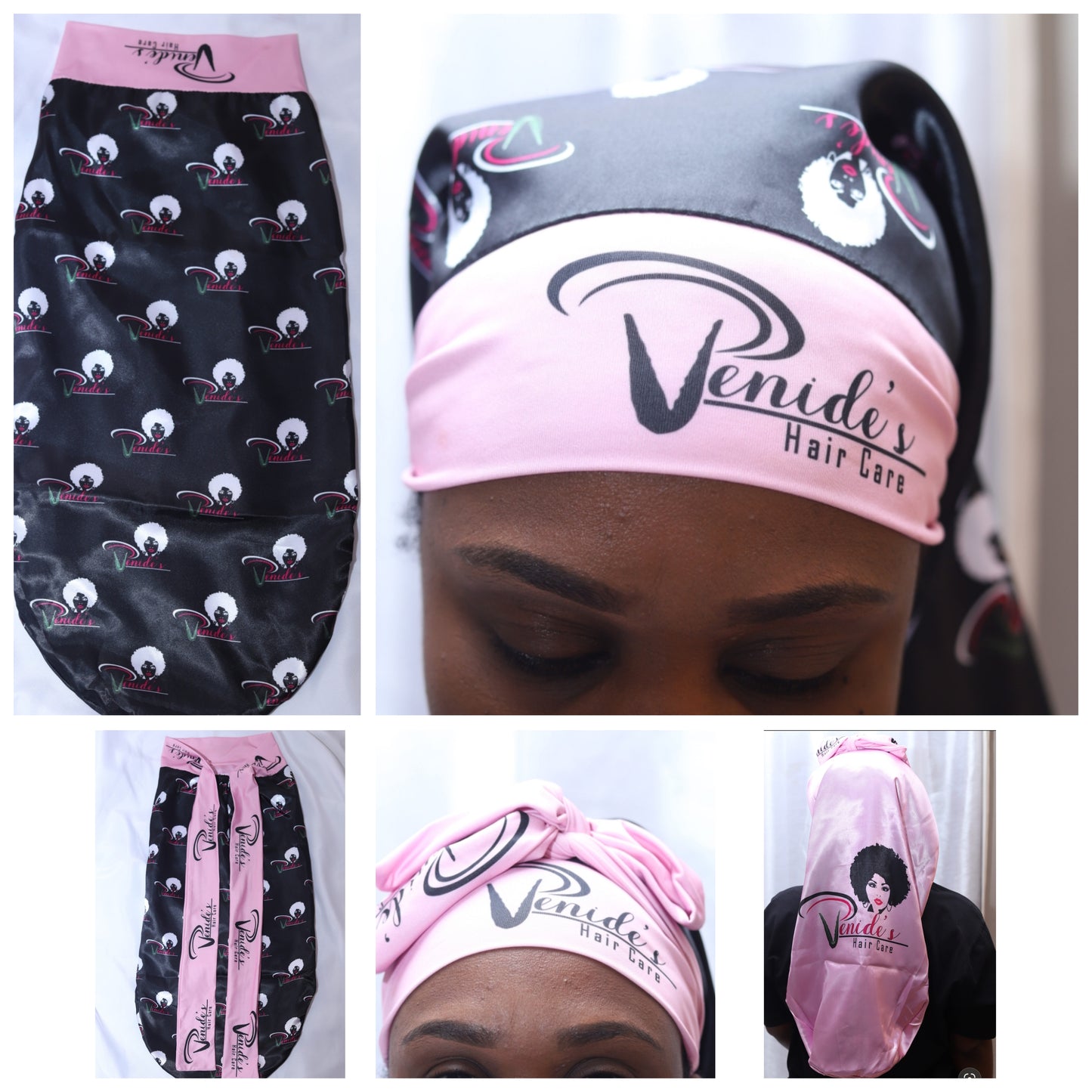 Long Satin double sided,  double layer Night Bonnet with straps